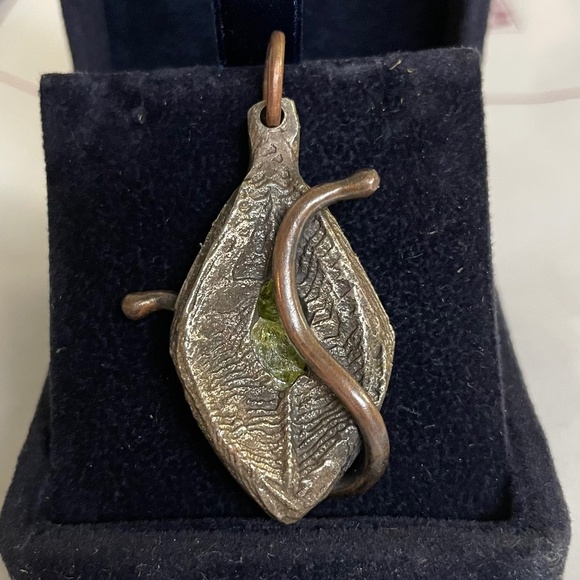 Hand Crafted Jewelry - Abstract Silver/Bronze Peridot Handcrafted Pendant